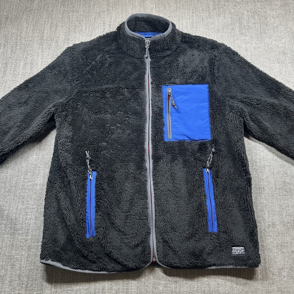 Vintage American Eagle‎ Sherpa Jacket Men's Large Black Full Zip Y2K Fleece